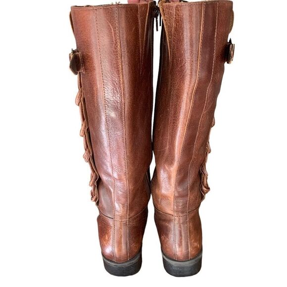 VINTAGE Knotted Leather Trim Brass Buckle Knee High Riding Boots Sz 6.5 - Picture 5 of 11